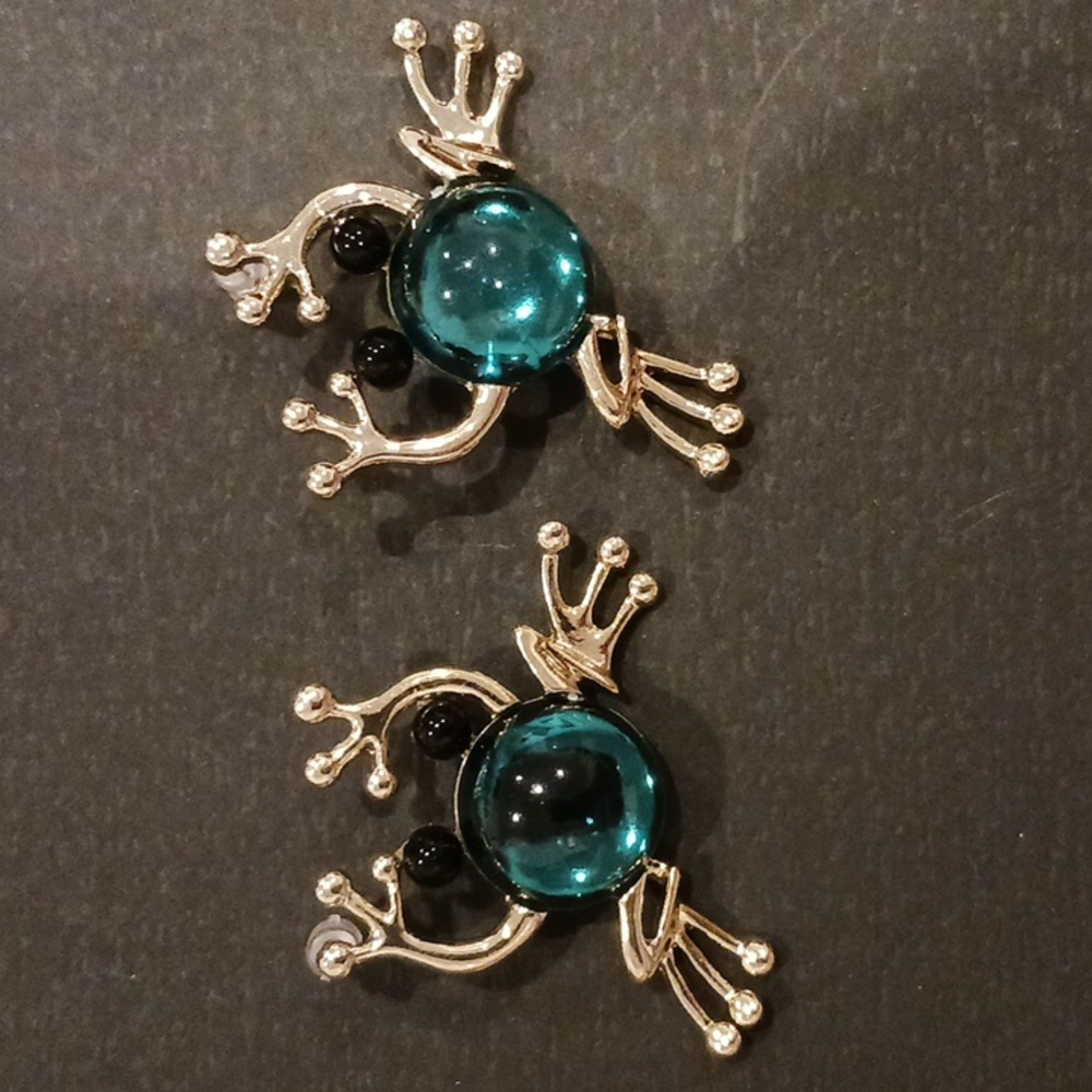 Gold & Green Frog Earrings